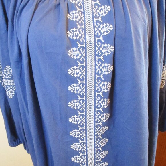 Chaps Denim Off the Shoulder Blouse, Embroidery, 3/4 Sleeves, Blue, Boho,Size 1X - Picture 4 of 11